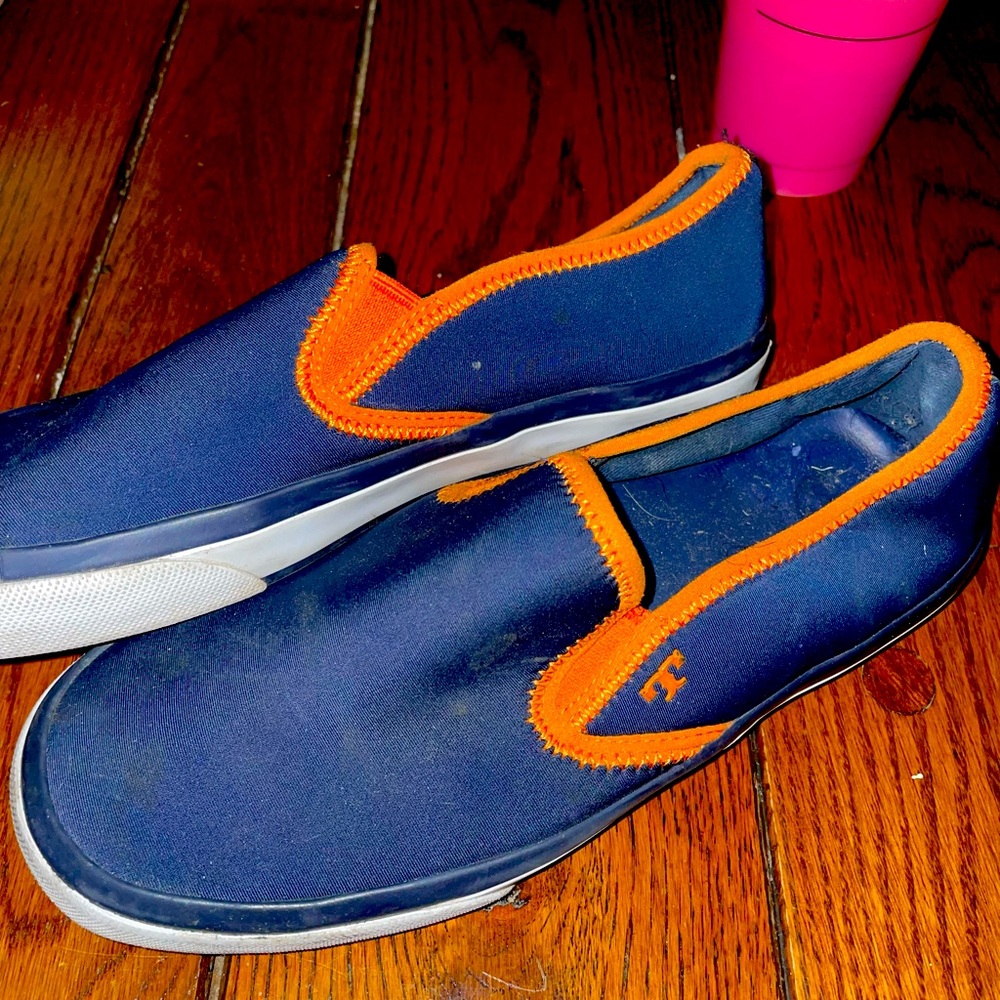 Blue and orange Tory burch slip on sneaker